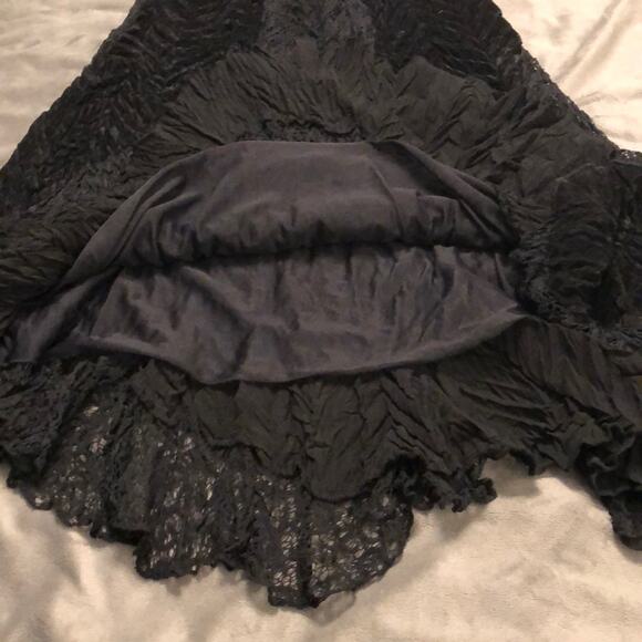 Komarov Black Crushed Velvet & Lace Skirt Size Medium Asymmetrical Handkerchief - Picture 5 of 6